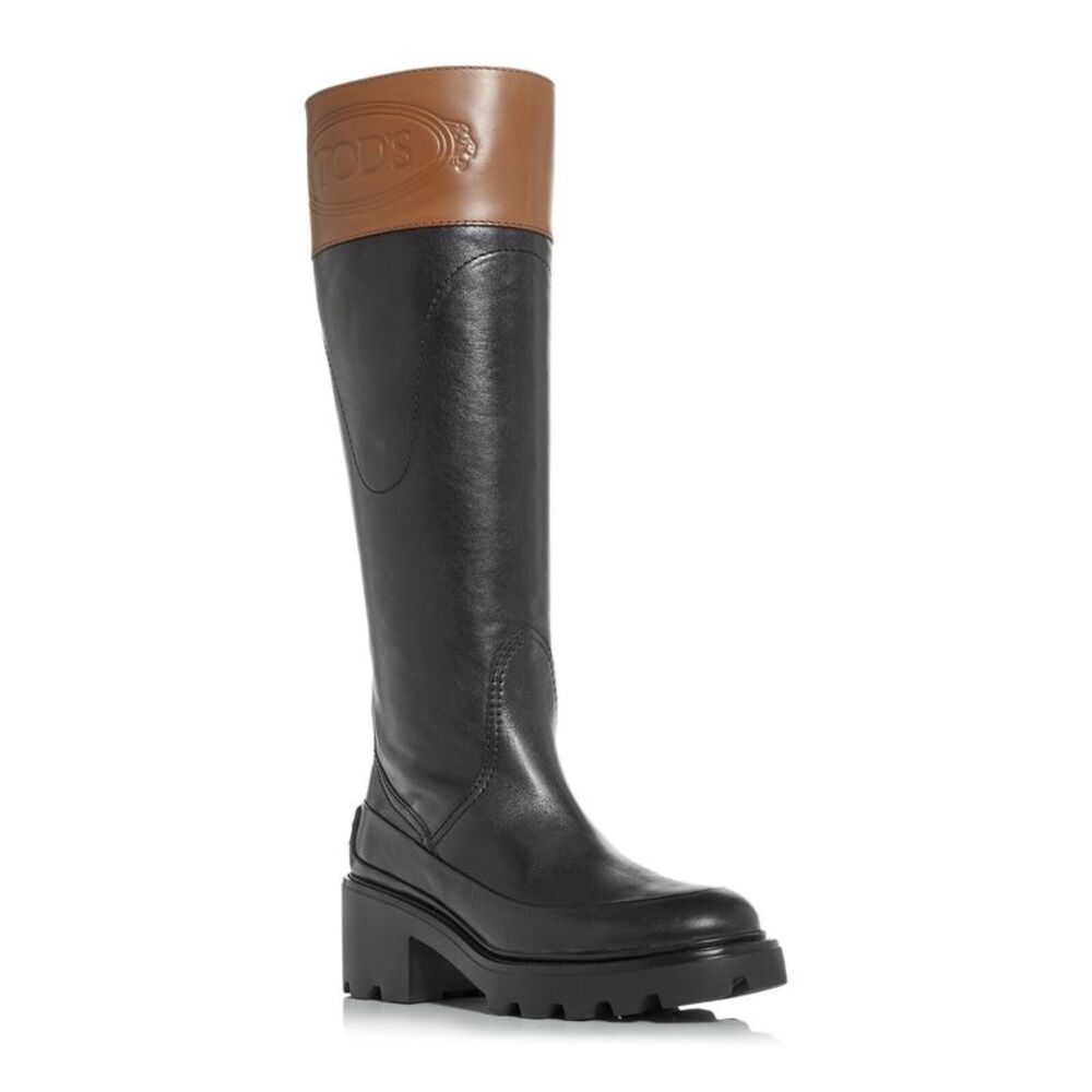 TODS Womens Black Comfort Round Toe Block Heel Leather Riding Boot 41